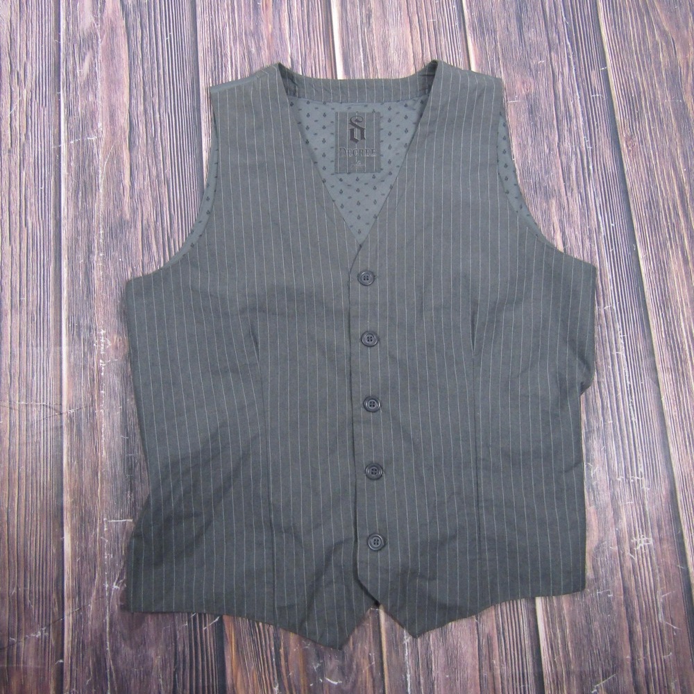 Decree Vest Mens L Gray Striped Suit Waistcoat 4-Button Belted‎ Formal